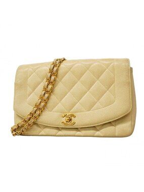 Chanel Shoulder Bag Diana Caviar Leather Ivory Gold